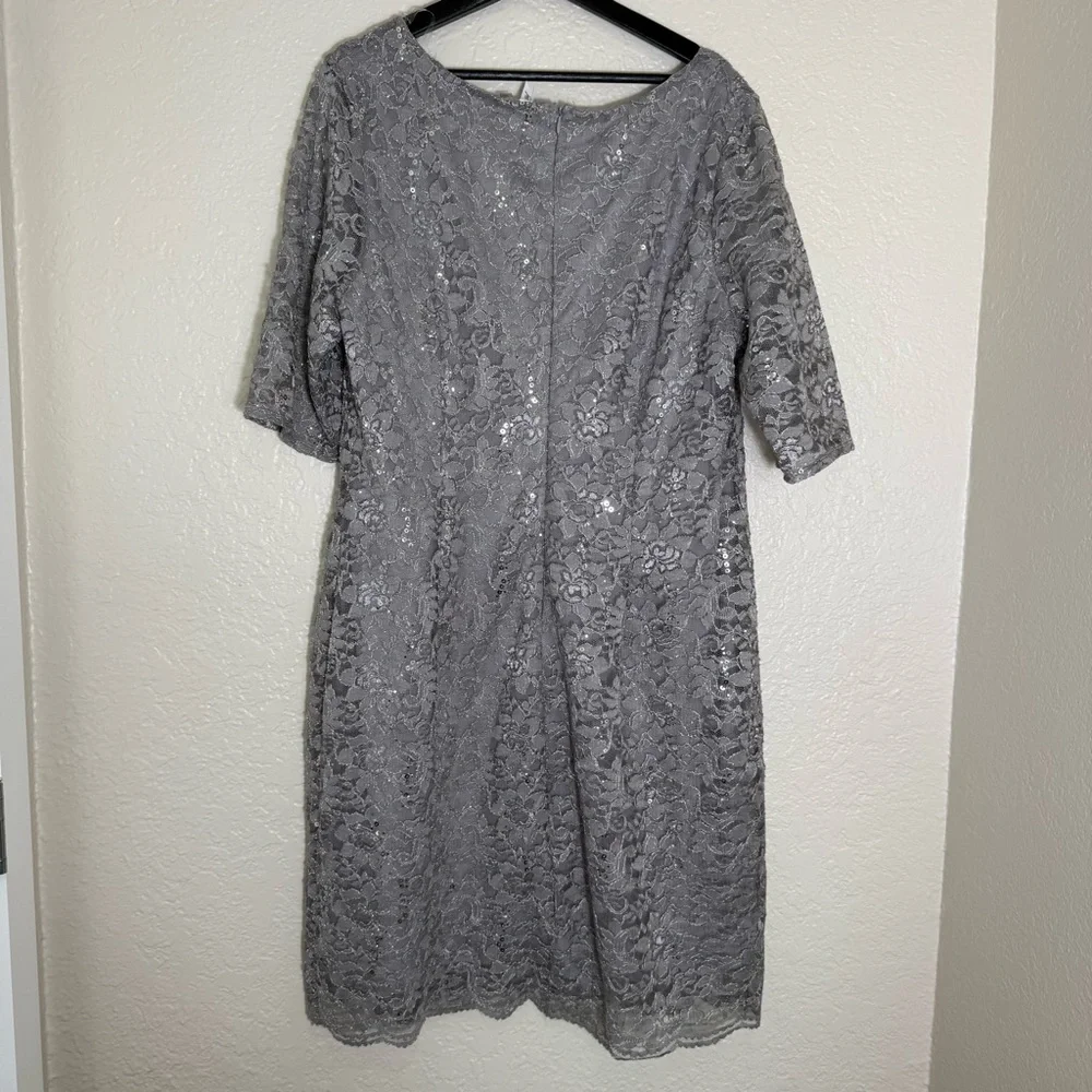 NY Collection Silver Lace Dress with Sequins Size 2X  Formal Evening Wedding - Picture 8 of 8